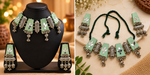 Load image into Gallery viewer, Mint Green Mirror Work & Fabric Jewelry Set