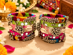 Load image into Gallery viewer, Multicolor Fabric Mirror Bangle Set