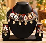 Load image into Gallery viewer, Multi-Mirror Floral Work & Cowrie Shell Choker Set with Earrings