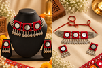 Load image into Gallery viewer, Red Mirror Work & Cowrie Shell Choker Set with Earrings