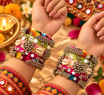 Load image into Gallery viewer, Multicolor Fabric Mirror Bangle Set