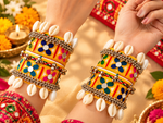 Load image into Gallery viewer, Yellow Floral Embroidered Cowrie Cuff
