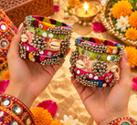 Load image into Gallery viewer, Multicolor Fabric Mirror Bangle Set