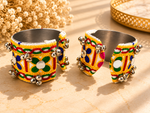 Load image into Gallery viewer, Yellow Floral Embroidered Ghungroo Cuff