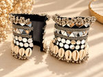 Load image into Gallery viewer, Black Cowrie Shell Mirror Cuff