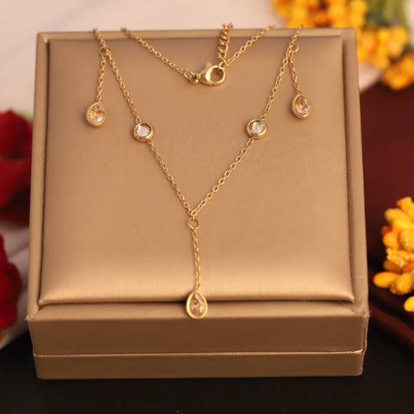 Ethereal Drop Dual Layer Necklace – Anti Tarnish Gold Plated