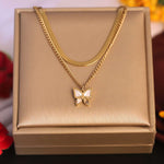 Load image into Gallery viewer, White Crystal Butterfly Dual-Layer Gold Necklace