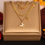 Load image into Gallery viewer, Golden Triple Layer Butterfly Charm Necklace