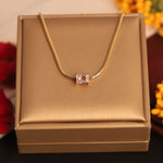 Load image into Gallery viewer, Golden Solitaire Square Pendant Snake Chain Necklace