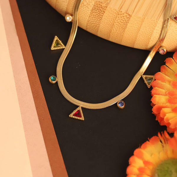Multicolour Triangle Charm Necklace – Gold Plated Chain