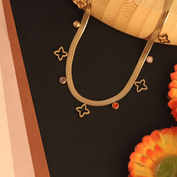 Golden Clover & Crystal Charm Chain Necklace