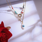 Load image into Gallery viewer, Mystic Evil Eye Layered Necklace Set with Pearl Earrings