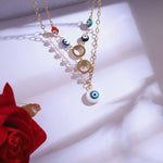 Load image into Gallery viewer, Multicolor Evil Eye Layered Necklace & Pearl Earrings Set