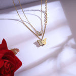 Load image into Gallery viewer, Elegant Double-Layer Butterfly Necklace & Earring Jewelry Set – Gold Plated