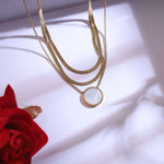 Load image into Gallery viewer, Mother of Pearl Elegant Layered Necklace with Matching Stud Earrings – Gold Plated