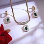 Load image into Gallery viewer, Royal Emerald Square Pendant Necklace & Earrings Jewelry Set