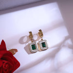 Load image into Gallery viewer, Royal Emerald Square Pendant Necklace & Earrings Jewelry Set