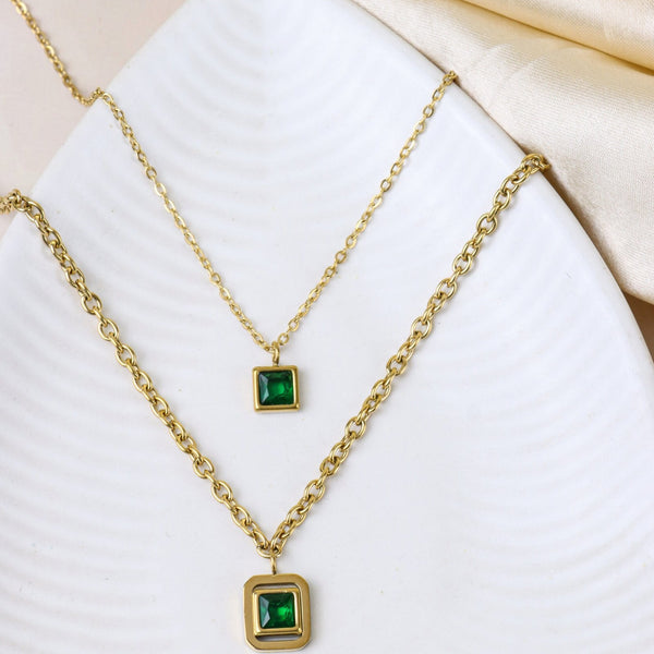 Green Square Gemstone Necklace