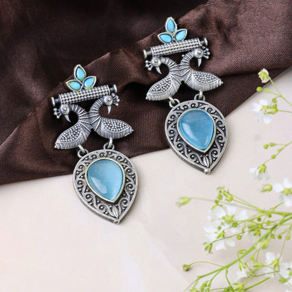 Peacock Design Earrings with Blue Stones