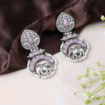Load image into Gallery viewer, Pink Stones Earrings with Elephant Motif