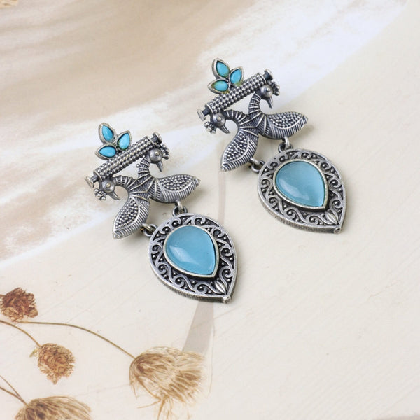Peacock Design Earrings with Blue Stones