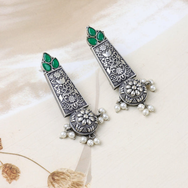 Dangling Earrings with Green Stones