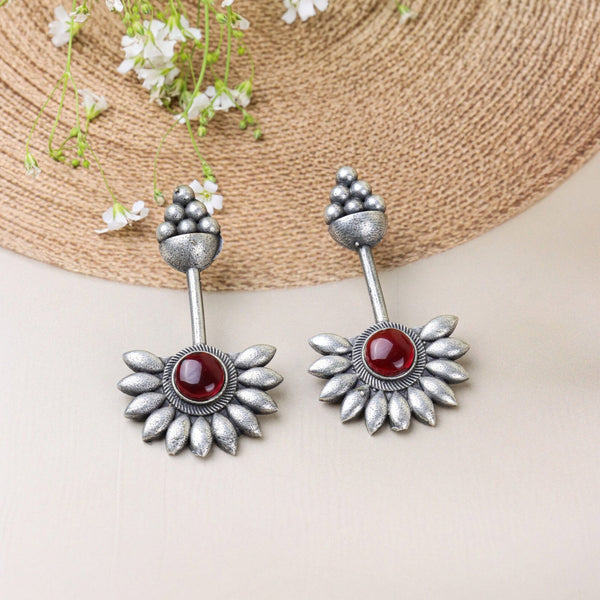 Sunflower Stud Earrings with Red Stone
