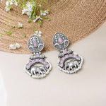 Load image into Gallery viewer, Pink Stones Earrings with Elephant Motif
