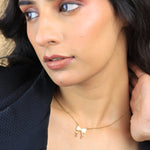 Load image into Gallery viewer, Gold Bow Necklace with Crystal Drop