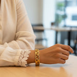 Load image into Gallery viewer, Crystal Heart Cut-Out Bangle – Anti Tarnish Gold Plated