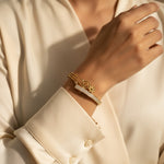 Load image into Gallery viewer, Floral Swirl CZ Designer Bangle – Anti Tarnish Gold Plated