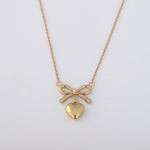 Load image into Gallery viewer, Bow Charm Puffy Heart Pendant Necklace – Anti Tarnish Gold