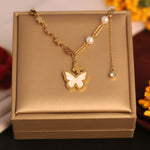Load image into Gallery viewer, Pearl Glow Butterfly Layered Necklace – Anti Tarnish
