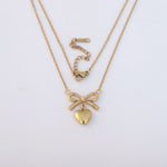 Load image into Gallery viewer, Bow Charm Puffy Heart Pendant Necklace – Anti Tarnish Gold