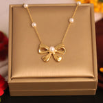 Load image into Gallery viewer, Elegant Pearl Bow Necklace – Anti Tarnish