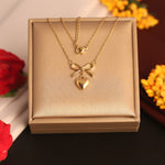 Load image into Gallery viewer, Bow Charm Puffy Heart Pendant Necklace – Anti Tarnish Gold