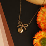 Load image into Gallery viewer, Bow Charm Puffy Heart Pendant Necklace – Anti Tarnish Gold
