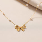 Load image into Gallery viewer, Elegant Pearl Bow Necklace – Anti Tarnish