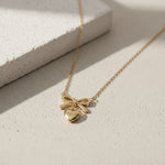 Load image into Gallery viewer, Bow Charm Puffy Heart Pendant Necklace – Anti Tarnish Gold