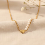 Load image into Gallery viewer, Pearl & Heart Dual Chain Necklace – Anti-Tarnish Luxury