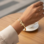 Load image into Gallery viewer, Pearl Heart Bow Charm Bangle – Premium Anti-Tarnish Bracelet