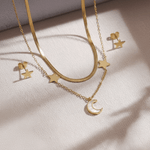 Load image into Gallery viewer, Celestial Shine Moon & Star Layered Necklace with Matching Earrings