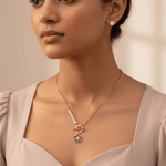 Load image into Gallery viewer, Black Enamel Floral Pendant Necklace & Cloud Stud Earrings Set