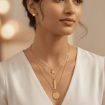 Load image into Gallery viewer, Triple Layered Minimalist Gold Necklace with Star & Geometric Charms