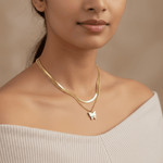 Load image into Gallery viewer, White Crystal Butterfly Dual-Layer Gold Necklace