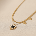 Load image into Gallery viewer, Luxe Enamel Clover Charm Layered Necklace – Black & White Edition