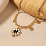 Load image into Gallery viewer, Luxe Enamel Clover Charm Layered Necklace – Black & White Edition