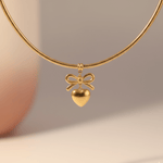 Load image into Gallery viewer, Golden Bow Heart Charm Snake Chain Choker – Premium Anti-Tarnish