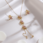 Load image into Gallery viewer, Blossom Pink Crystal Floral Necklace & Earrings Set