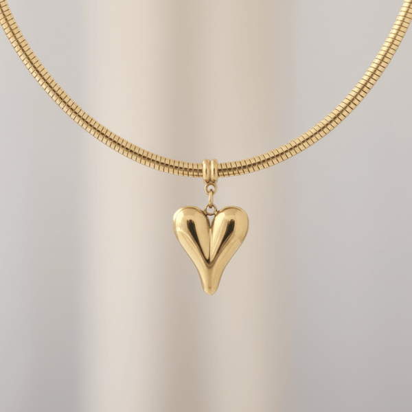 Sleek Golden Curved Heart Pendant Snake Chain Choker